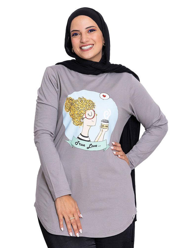 Forest Grey Printed Long - Sleeve Design 30 - Khotwh